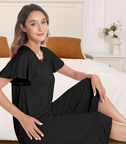 Image of NACHILA Bamboo Viscose Pajamas for Women Short Sleeve V Neck Capri Set