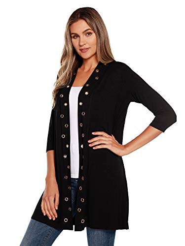Women's Cardigan Long Open Front Knit Cardigan With Gold Grommet Detail #TOP3