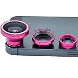 Pink Universal Clip-on 180 degree 3 in 1 Fisheye+Wide Angle+Macro Camera Lens Kit for iPhone 5 5S 4 4S 6 Samsung Galaxy S5/S4/S3 Note 4/3/2 HTC Blackberry Bold Touch, Sony Xperia, Motorola Droid