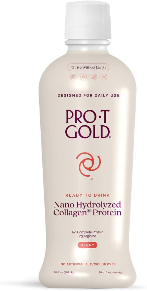 Liquid Collagen Protein Shot, 17g Clear Protein Nano-Hydrolyzed Grass Fed Collagen, 2g Arginine for Wound Support, Gluten Free, Sugar Free, 0g Carbs, Non GMO, Berry, 30 fl oz Bottle