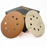 Tigershark 5 Inch Sanding Discs 8 Hole Grit 400 50pcs Pack Special Anti Clog Coating Paper Gold Line Hook and Loop Velcro Dustless Random Orbital Sander Paper Very Fine