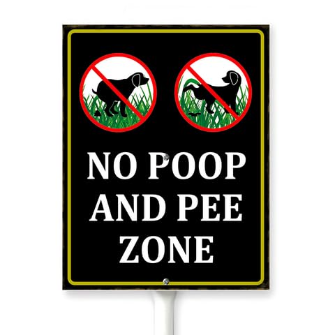 Horienteeon No Poop And Pee Zone Sign With Stake No Dog Poop Sign For Yard Rustproof Outdoor Aluminum Plaque Decorations Yard Supplies For Home Garden Lawn 6x4.6"
