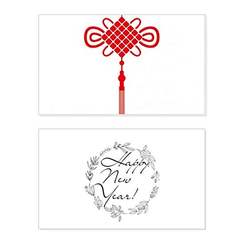 Tarjeta de felicitación de año nuevo con nudo de China roja y sobre para fiestas tradicionales