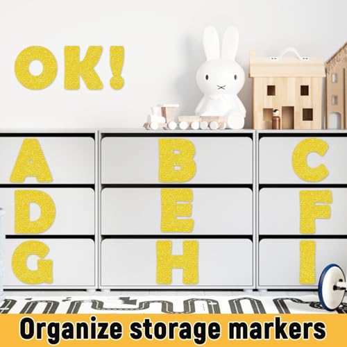 Image of Qyeahkj 150 PCS Large 7 inch Font Letters and Punctuation Set Glitter Gold Classroom Alphabet Cutout for Bulletin Board Display Home School A Great Helper to Inspire Students' Learning Interest