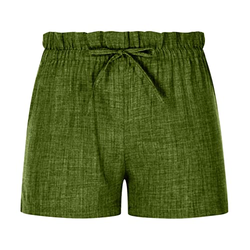 JEKE-DG Womens Comfy Drawstring Casual Shorts Smocked Elastic Waist Comfy Beach Shorts Ruffle Belted Shorts with Pockets (Large,Green)