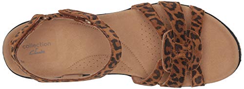 Clarks Women's Laurieann Sela Flat Sandal, Leopard Print Suede, 9 Wide #TOP4