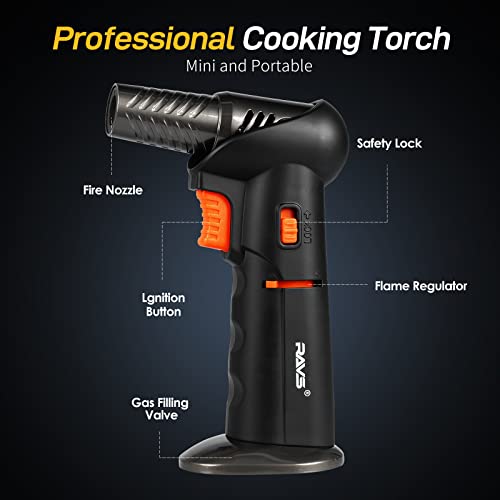 Ravs Butane Torch, Refillable Kitchen Torch Lighter Blow Torch With Safety Lock Rotating Angles Adjustable Flame, Culinary Torch For Creme Brulee, Desserts And Baking, Ravs (Butane Gas Not Included) #TOP3