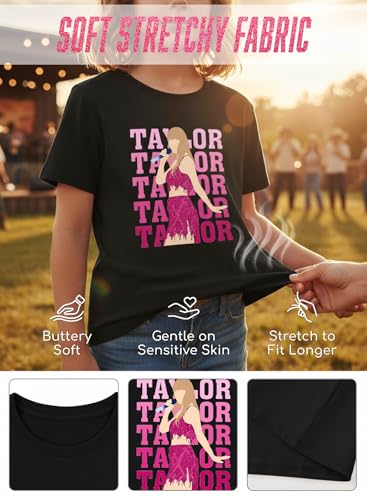 Image of Girl Country Music T-Shirt - Kids Singer Letters Graphic Birthday Shirts Gifts Fan Song Tour Concert Outfit Top