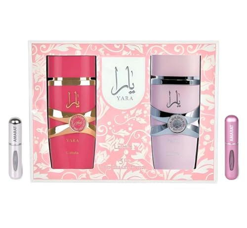 Lattafa Yara & Yara Candy Anniversary Edition 2 x 100ML Eau de Parfum, Perfume Árabe para Mujer, Incluye 2 Atomizadores, Fragancias Árabes Dulces y Florales de Larga Duración (Yara & Yara Candy)