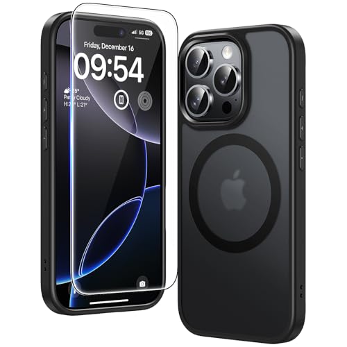 Image of TAURI for iPhone 16 Pro Max Case, Compatible with MagSafe, Matte Black | with Screen Protector, Not-Yellowing Military-Grade Protection, Shockproof Slim Magnetic Case for iPhone 16 ProMax