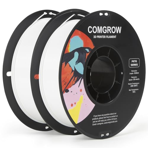 Image of Comgrow PETG 3D Printer Filament 1.75mm, High Precision and Tough 3D Printer Filament 2kg (4.4LBS), Dimensional Accuracy + /- 0.02 mm, Fit Most 3D Printers White+ White