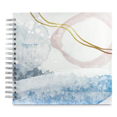 Hama Fotoalbum 28x24 cm (Ringbuch Album mit 50 weißen Seiten, Fotoalbum zum Selbstgestalten u. zum Einkleben, Cover aus Wasserfarben-Print u. Strukturpapier, personalisierbares Album) blau