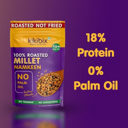 Kikibix Healthy Roasted Millet Namkeen, Non Fried Snacks for Weight Loss, Low Fat, No Cholesterol, Chatpata Snacks for Diabetics made with Millets, Oats, Flax Seeds, Chana, Moong, Pack of 4