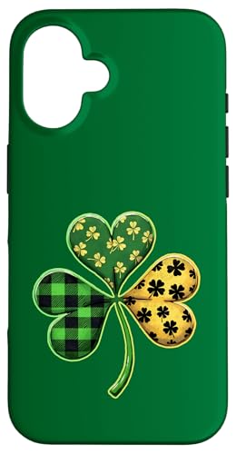 Lucky Shamrock Leopard Plaid Clover Día de San Patricio Mujer Carcasa para iPhone 16