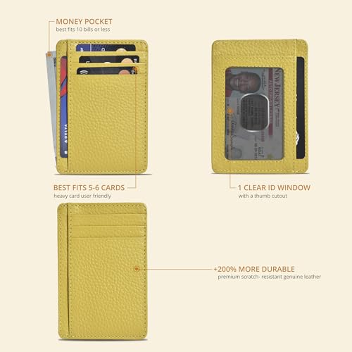 Image of Oak Leathers Leather Slim Minimalist Wallet for Men & Women RFID Front Pocket Leather Card Holder Wallets (Yellow)
