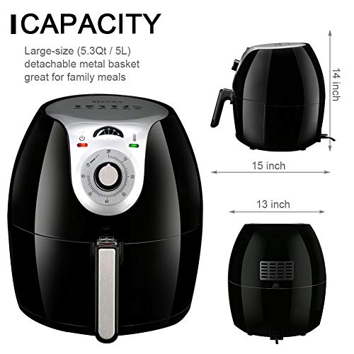 Secura Electric Hot Air Fryer 1700 Watt Extra Large Capacity 5.0 L / 5.3 Qt Household Low Fat Healthy Hot Air Fryers With Basket And Additional Accessories, Recipes, Bbq Rack And Skewers #TOP6