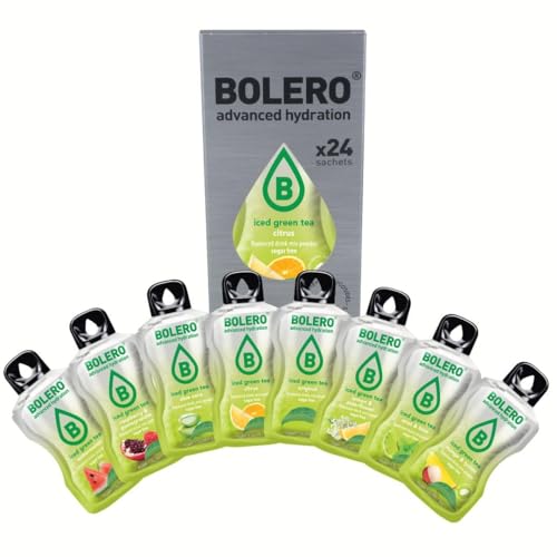 Bolero ICEED GREEN TEA MIX 24x8g | Poudre pour boisson sans sucre, édulcorée à la stévia + vitamine C | convient aux enfants, aux sportifs et aux diabétiques | sans gluten