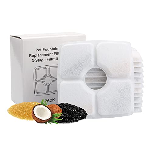 Image of Pet Fountain Filters, Automatic Pet Fountain Dog Cat Water Fountain Dispenser for 84oz /2.5L Flower Fountains (Square Filters 12 Packs)