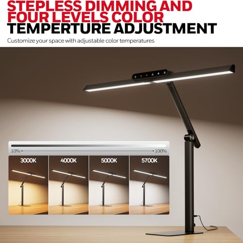 Honeywell LED Schreibtischlampe mit Basis - HJ1BK Sunturalux Augenschonende Architekten Schreibtischlampe für Home Office, 1200LM Computerschreibtischlampe 4 Farbmodi mit Timer, Schwarz