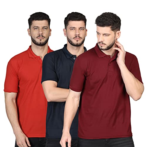 Image of INKKR Men's Casual Polo Neck Half Sleeve Solid T-Shirt (Pack-3)