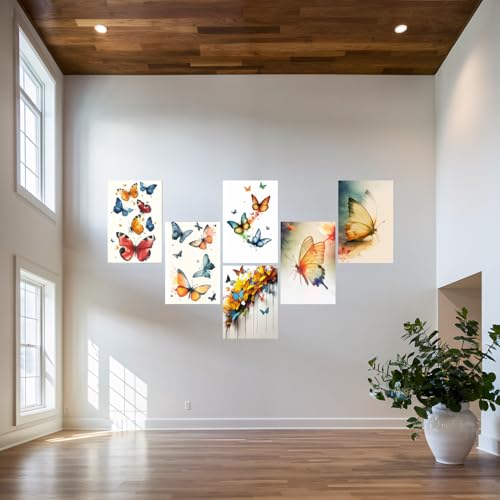 Image of SiddArtify Vibrant Butterfly Watercolor Art Print Set - 300GSM Board - 8x12 Inch - Pack of 6 Wall Room Decoration art Poster Prints