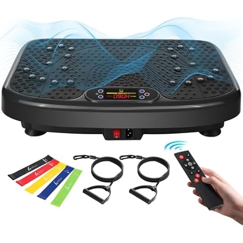 Vibration Plate Exercise Machine with Resistance Bands for Working Out,Softgym Vibration Plate for Lymphatic Drainage Whole Body Vibration Platform, Waver Vibration Plate for Weight Loss 400 Lbs-Black Cover