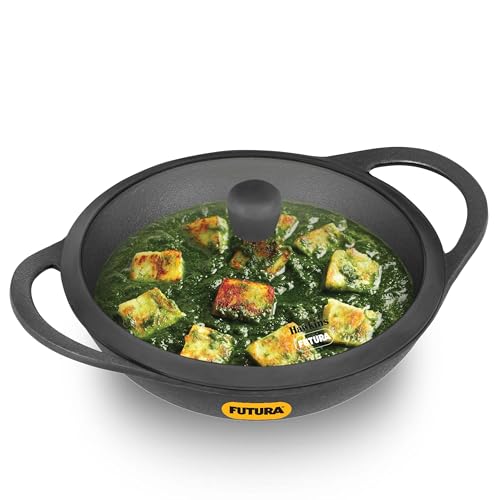 Image of Hawkins Futura 3.5 Litre Cast Iron Kadhai, Naturally Nonstick Cast Iron Kadai with Glass Lid, Cast Iron Cookware for Kitchen, Black (CIK35G)