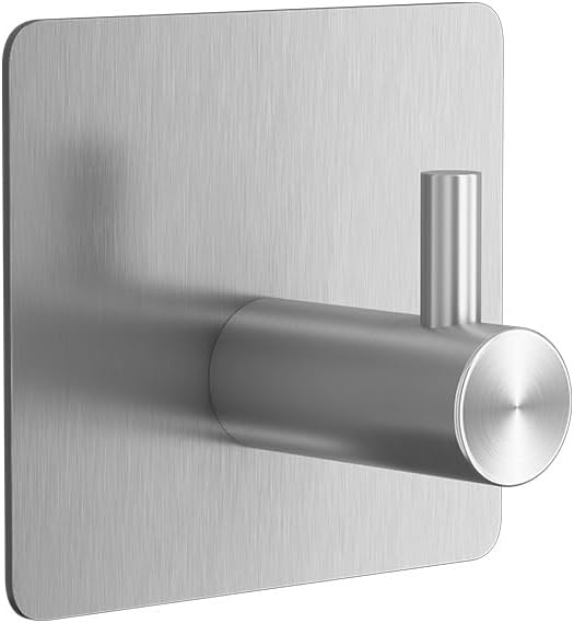 4pcs Stainless Steel Adhesive Wall Hooks Silver Waterproof Heavy Duty Stick On Towel Robe Holder for Bathroom Kitchen Shower Door