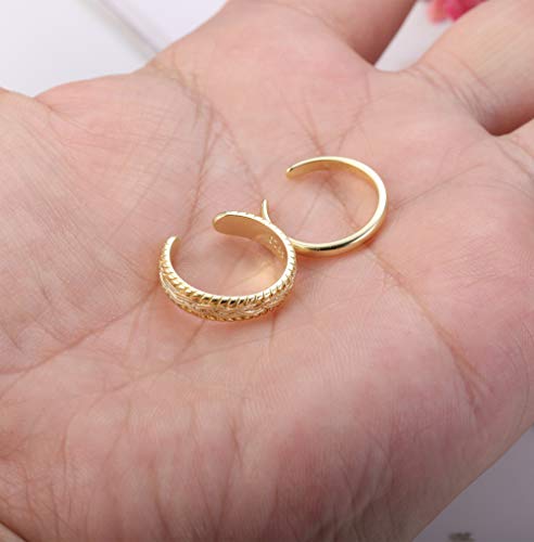 Funrun Jewelry 2 Pcs Sterling Silver Toe Ring For Women Girls Retro Vintage Design Adjustable Ring Set (B:18K Gold Plated) #TOP6