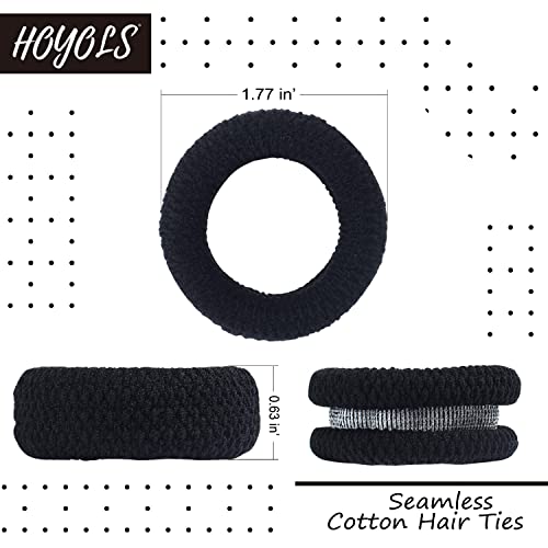 HOYOLS Large Black Hair Ties for Thick Hair Soft Seamless Cotton Ponytail Holders - Image 2