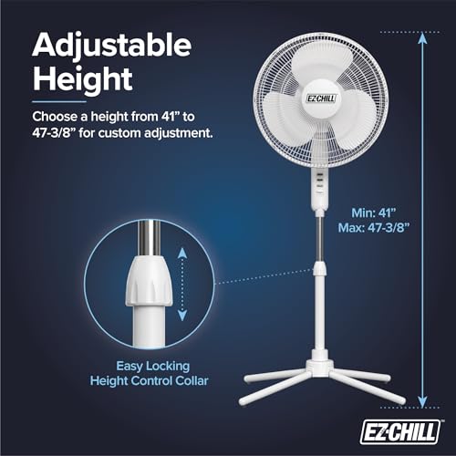 Image of EZ-CHILL 16 inch Oscillating Pedestal Fan with Folding Base - White