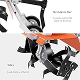2.2kw Power Tillers, Petrol Tiller Rotavator Cultivator, 2 Stroke Petrol Engine Hoe, Cordless Lawn Scarifier w/4 Tiller Blades, Ideal Garden Tiller Rotavator for Soil Loosenin - Image 7