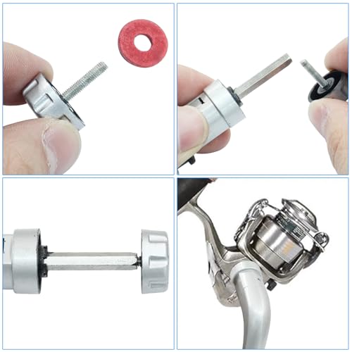 LDEXIN 2Pcs Fishing Reel Rotary Knob, Silver Fishing Spinning Reel Handle for Fishing Handle Replacement Parts, Fishing Power Handle
