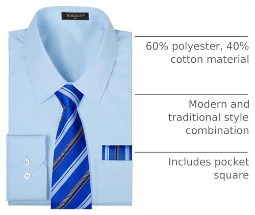 Image of HISDERN Mens Dress Shirt with Tie Pocket Square Set Classic Button Down Shirt Matching Tie Long Sleeve Shirts