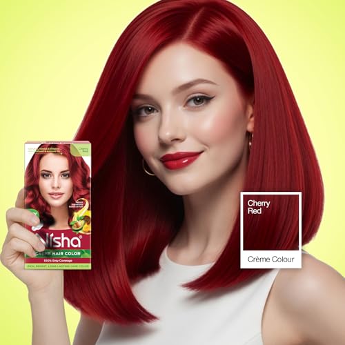 Image of Nisha Creme Hair Color Cream Cherry Red, 150g, Long Lasting Hair Dye for Grey Coverage, Smooth & Shiny Finish, For Men & Women, Pack of 1