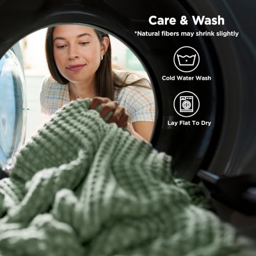 Image of Bedsure Cooling Cotton Waffle King Size Blanket - Lightweight Summer Blanket of Rayon Derived from Bamboo for Hot Sleepers, Luxury Throws for Bed, Couch and Sofa, Sage Green, 104x90 Inches