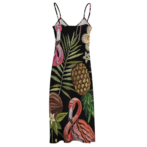 Robe maxi sans manches imprimé flamant rose finitions soignées