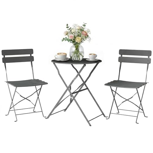Outsunny Ensemble de Bistrot Jardin 3 Pièces - Table et 2 Chaises Pliantes en Métal avec Double...