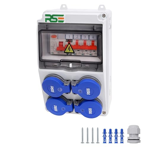 RSE BAUSTROMVERTEILER WANDVERTEILER KOMPLETT VERDRAHTET 230V SCHUKO MIT ZÄHLER ZUR AUSWAHL IP65, 5. 4X 230V MIT LS + FI