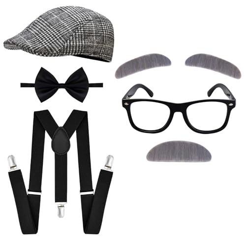 Image of fulasiteu 100 Days of School Costume for Boys – Kids Old Man Grandpa Vest Set with Hat and Glasses for Holloween