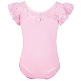 Kids Girls Ballet Dance Leotard Dancewear Flutter Ruffle Fly Sleeve flower Lace Tutu Strap Bow tie...