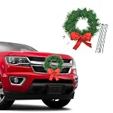 Fluher 1 PC Car Christmas Element Pendant, 13.77'' Bow Garland with LED Light Bar Grille Festive Atmosphere Modification Accessory, Compatible Most Cars, Trucks, SUV's (Red & Green) (FLUHH2601-1PC)