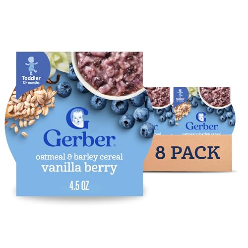 Gerber Toddler Vanilla Berry Oatmeal with Barley Cereal, 4.5 Oz, 8 Pack