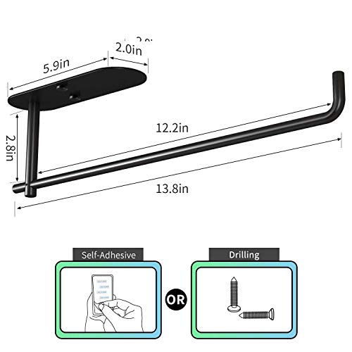 Image of VAEHOLD Self Adhesive Paper Towel Holder Under Cabinet Mount, Wall Mounted Paper Towel Roll Holder for Kitchen, Bathroom, Wall - SUS304 Stainless Steel (Black)