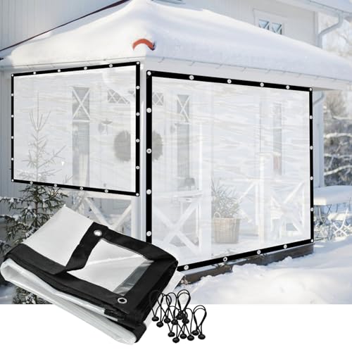 LINGDSWULING Cortina Exterior Lonas Transparentes con Ojales Plastico Lona Impermeable Cortina División para Pérgola, Jardín, Patio(3'x3'/1x1m)