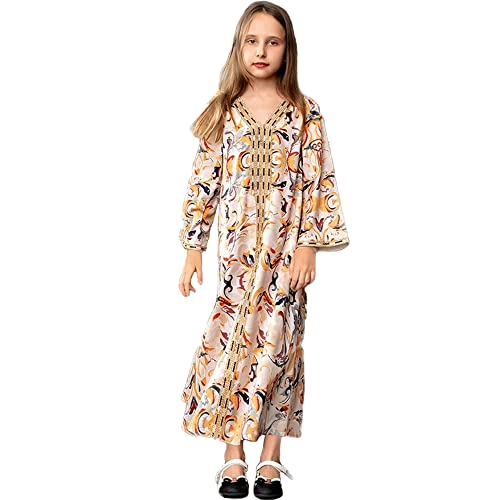 PolyJolly Mother and Girls Matching Abaya Dress Casual Moroccan Kaftan Gown Eid Clothes
