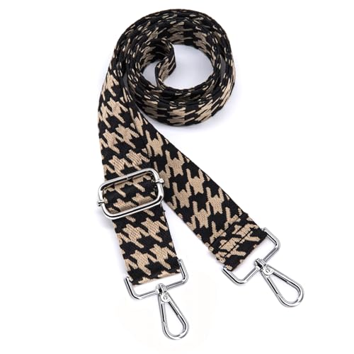 Image of S&loyoe Silver bucklePurse Straps Replacement Crossbody Bag Strap Adjustable Wide Guitar Straps for Handbags 1.5inch (Houndstooth black kakhi silver)