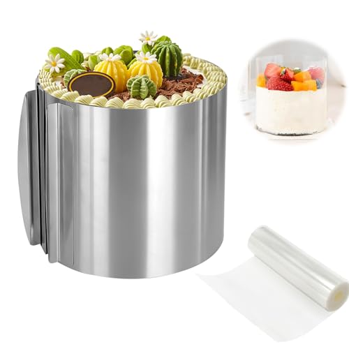 GEGNNS Anneau à Gâteau Réglable, 20CM Anneau à Gâteau Rond en Acier Inoxydable, 16-30cm Rétractable Cercle a Gateau avec Colliers à Gâteau pour Mousse Dessert Pâtisseri