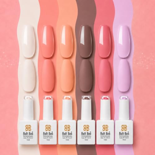 Image of Bolt Bee Gel Polish Kit Gel Polish Set,6 Colors Light Soft Sakura White Nude Spring Soak Off Nail Art Design Manicure Kit at Home (25)