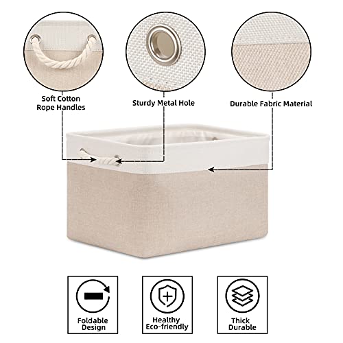 Bidtakay Baskets Large Fabric Storage Bins With Handles [3-Pack] Collapsible Storage Basket For Shelves 15 X 11 X 9.5 Inches Canvas Bins For Storage Closet Organization (White&Beige) #TOP5